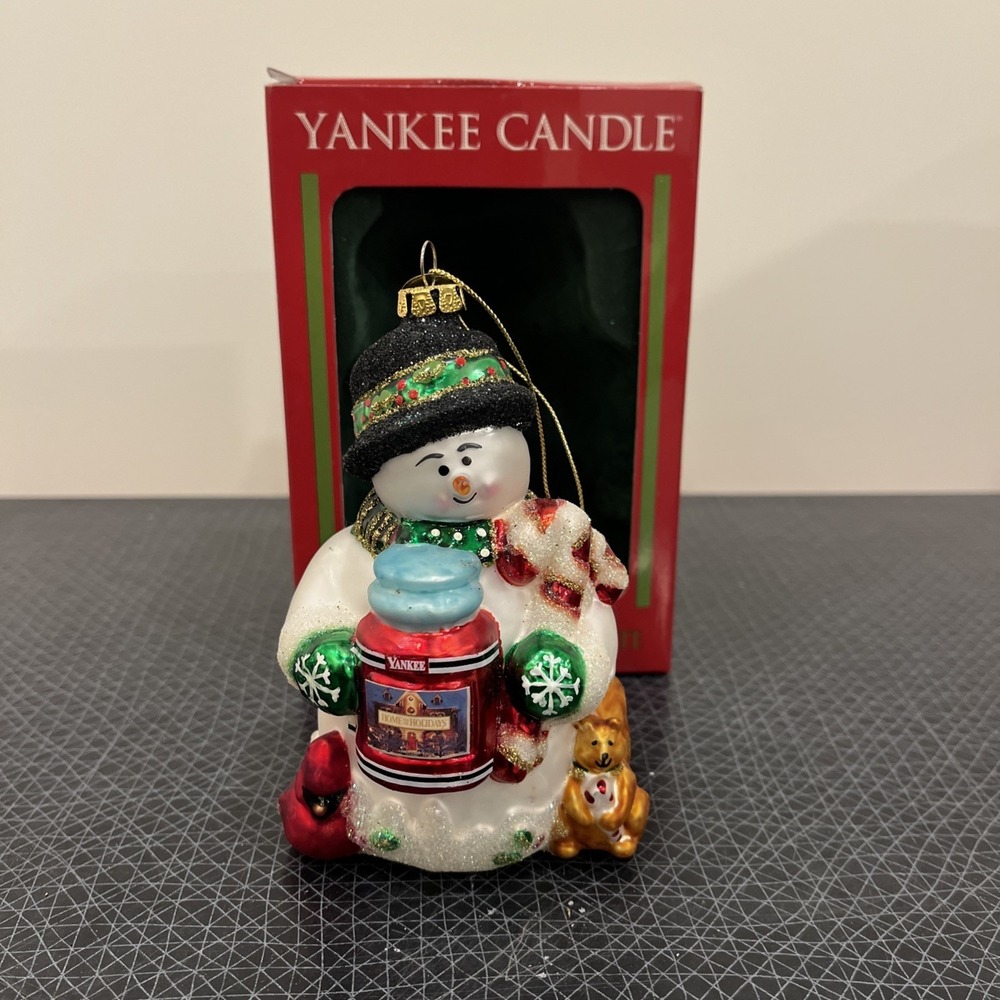YANKEE CANDLE Christopher Snowbrite Snowman Blown Glass Ornament